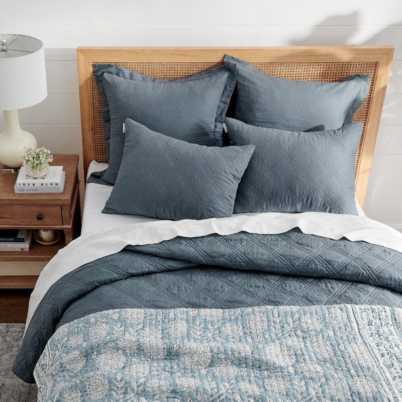 Washed Linen Denim Blue King Quilt