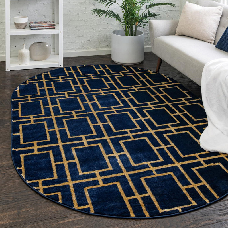 Tapis bleu marine Corando, Ovale 4 pi 1 po x 6 pi 1 po