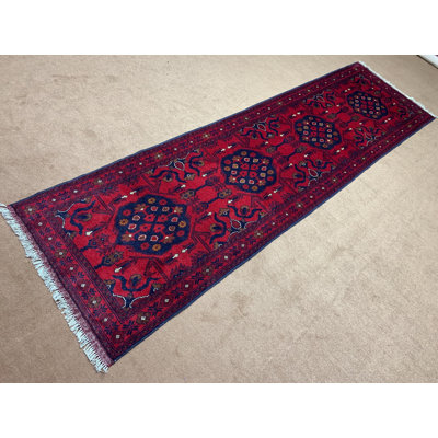 Tapis de couloir floral rouge 2,7 pi x 9,8 pi, tapis Muhammadi Bukhara afghani rouge, tapis en laine fait à la main, tapis à poils doux, tapis de couloir 0,78 x 293 cm.