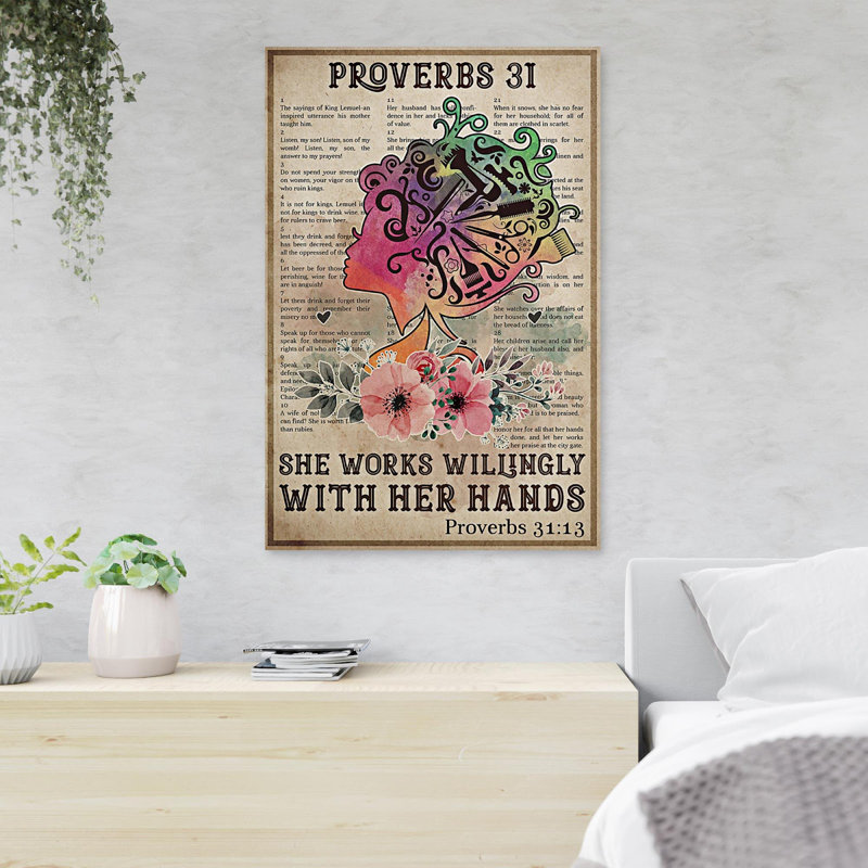 Coiffeuse et fleurs - Elle travaille volontiers avec ses mains - 1 pièce, impression sur toile tendue