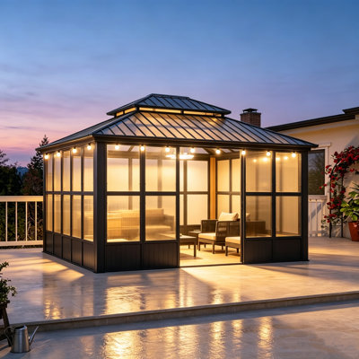 Solarium pour toit-terrasse 12 pi x 14 pi en mauve avec lumières DEL intégrées à double toit pour terrasse