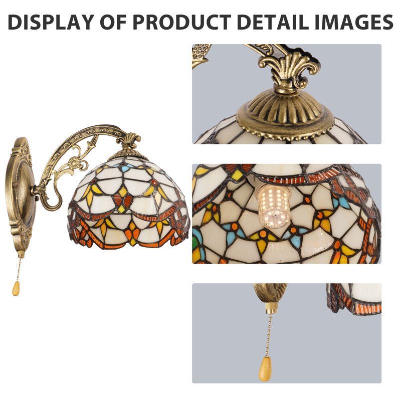 Applique murale en verre coloré à 1 lumière de style Tiffany avec chaînette