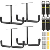 Heavy Duty Overhead Garage Storage Rack With Double Hooks, Ceiling Mount Hanger For Lumber, Ladder, And Bulky Items, Includes Extension Cord Holders