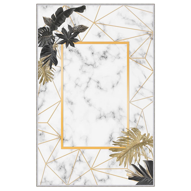 Stylish Woven Carpet (4 x 6 Feet), 100% Polyester, 0.3 in Pile Height | Antibacterial, Non-Slip PVC Dot Underside | Machine Washable, 3D Digital Printed Design | Perfect for Living Room, Bedroom & Office Decor