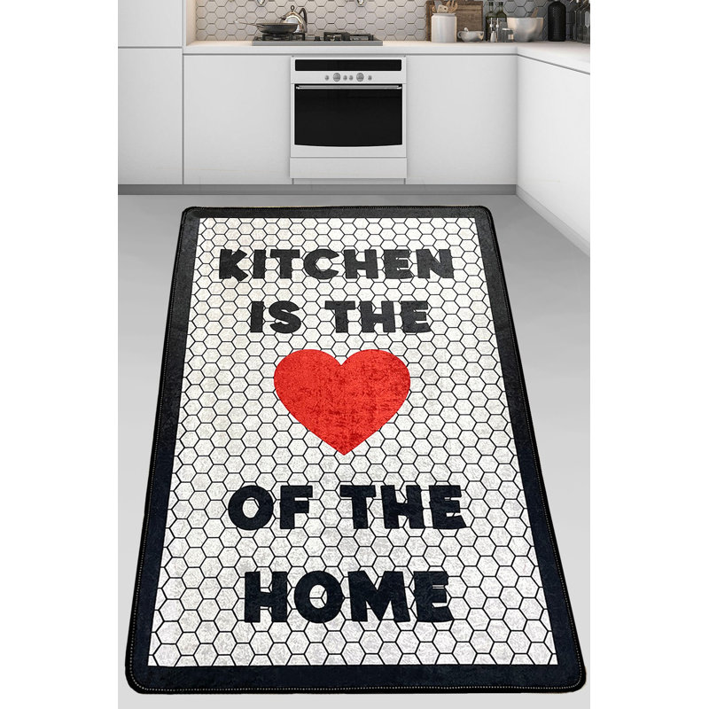 Tapis en polyester tissé à la machine en noir / blanc / rouge, Rectangle 2 pi 7 po x 3 pi 3 po