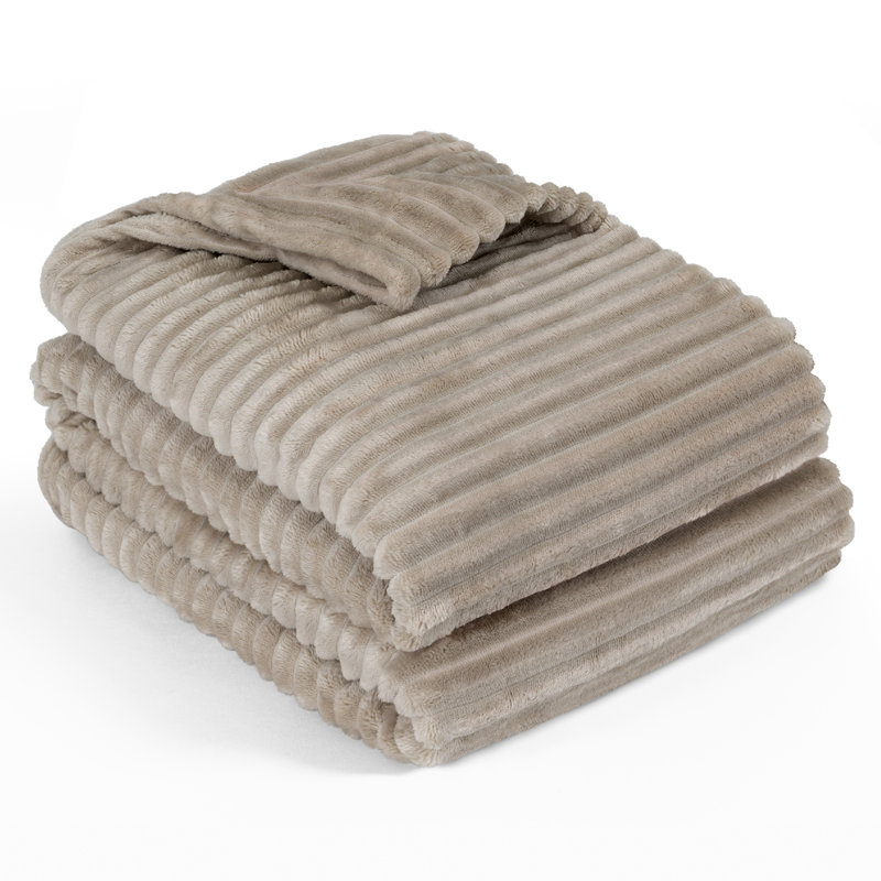 Taupe Twin Ribbed Fleece Reversible Throw Blanket