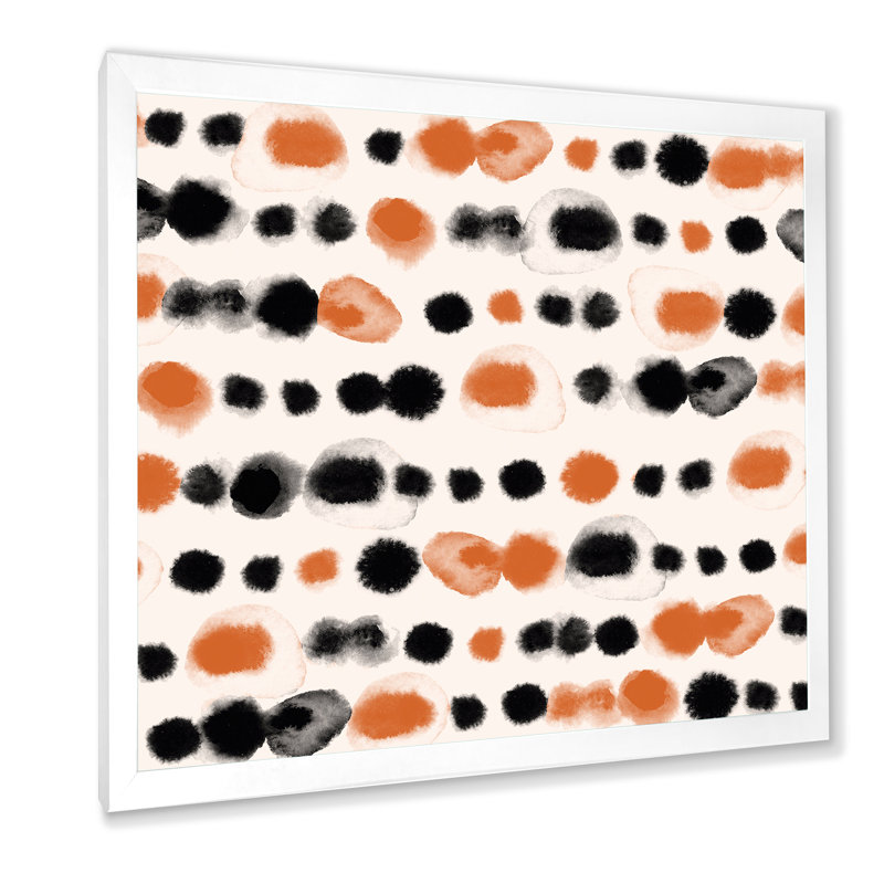 Pois noirs et oranges - peinture sur toile, H 30 po x l 30 po x P 1 po, Cadre photo blanc