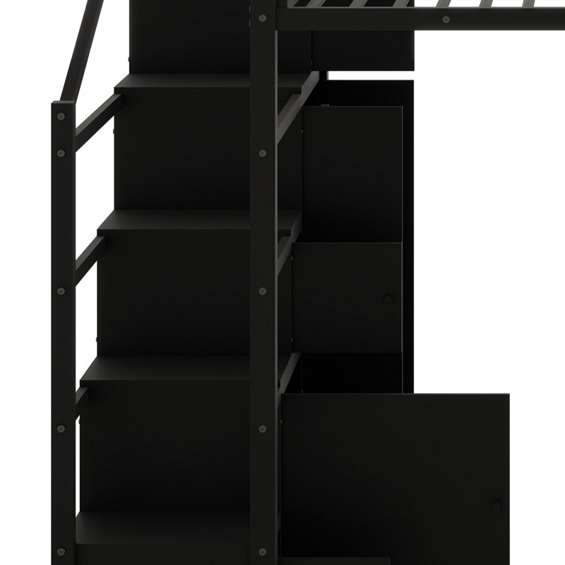 Loft Bed with Storage Shelves, Cabinets and Built-in Wardrobe