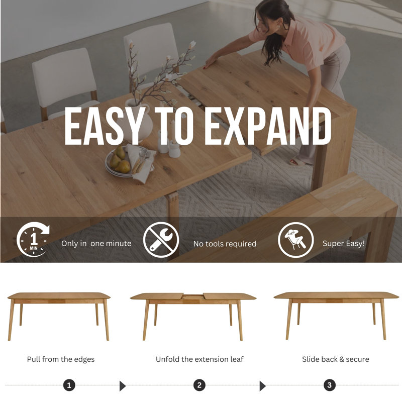 Hardver Indoor Wood Extendable Dining Set, Oak, 7 Pieces: Table, 6 Chairs