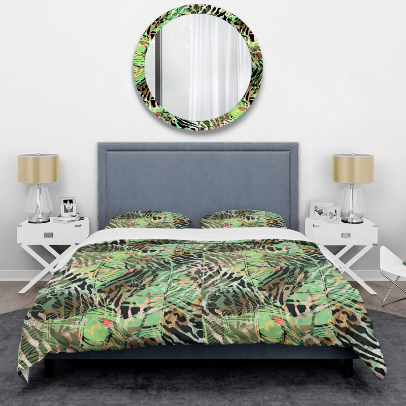Ensemble de housse de couette en microfibre vert / brun 3 pièces