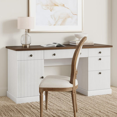 Bureau de direction cannelé 60 po avec station de charge - Tiroir-classeur et rangement pour bureau à domicile, bureau, chambre à coucher