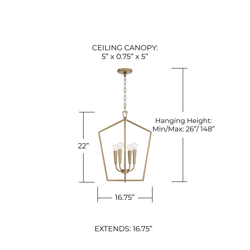 4 - Light Lantern Pendant, Aged Brass
