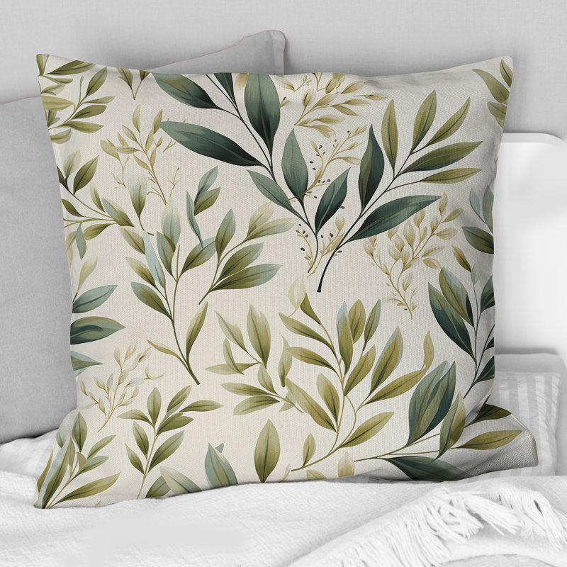 Tranquil Leaves - Plants Printed Throw Pillow, 18"H x 18"W