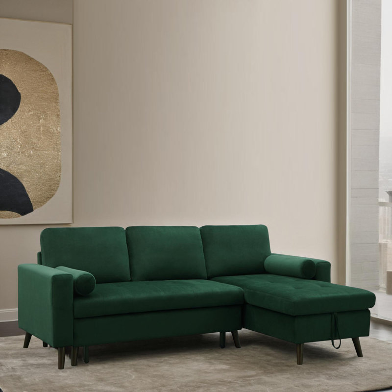Canapé-lit modulaire et méridienne réversible 2 pièces, Velours vert