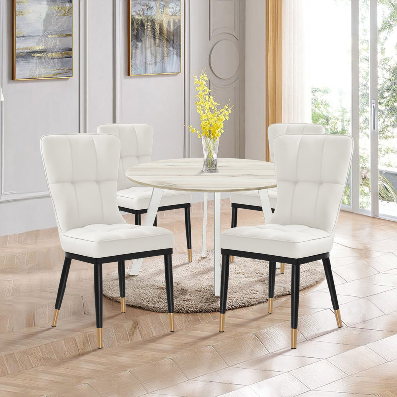 Modern Upholstered Dining Chair with Metal Frame, White