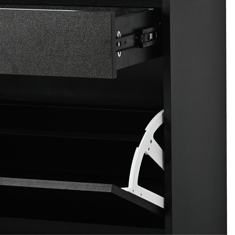 Range-chaussures pour hall d'entrée, panneau de particules noir, 3 tiroirs, s'adapte à un support de tailles multiples avec tiroir, finition, accommodements et accessoires