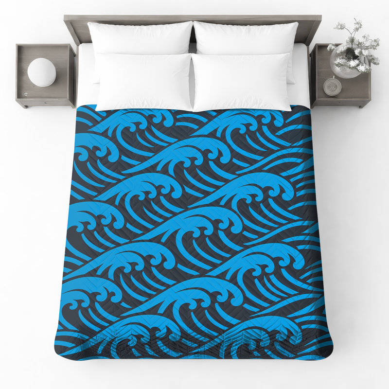 Blue Ocean Waves Quilted Bedspread All Sizes, Twin