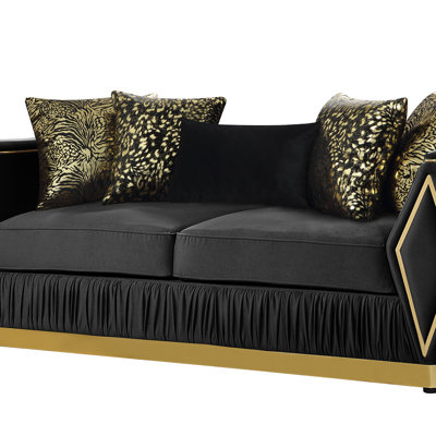 Boneless Cavalli Contemporary Style Upholstery Diamond Pattern Sofa Made with Wood in Gold accent & Black