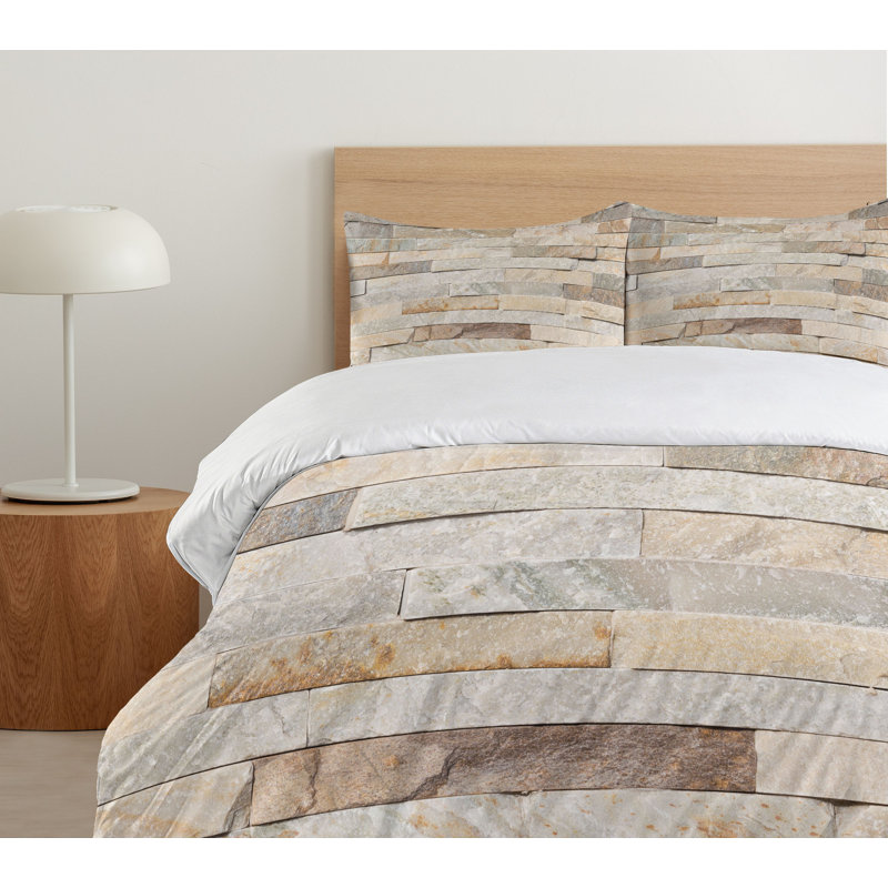 Twin Cream Beige Tan Brick Wall Duvet Cover Set