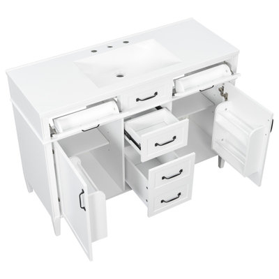 48" Freestanding Modern Single Bathroom Vanity with Ceramic Sink Top,Bathroom Storage System