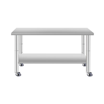 48 - Inch Wide Stainless Steel Commercial Kitchen Work Table With Under Shelf And Wheels, 24 Depth, 35.5 Inches High, Handmade For Use In Kitchens Long Term
