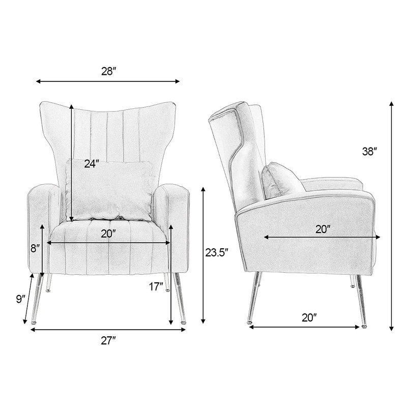 Black Velvet Wingback Accent Chair Set with Gold Legs
