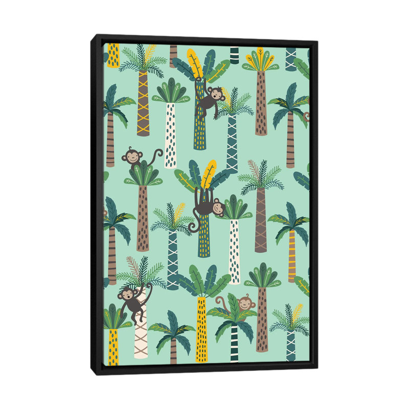 «Little Monkey IV» par Caroline Alfreds - impression d'art graphique, Toile avec cadre noir, Pas de tapis