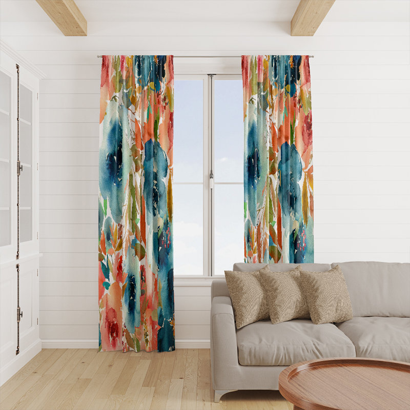 Panneau de rideau floral semi-transparent, L 40 po x L 82 po