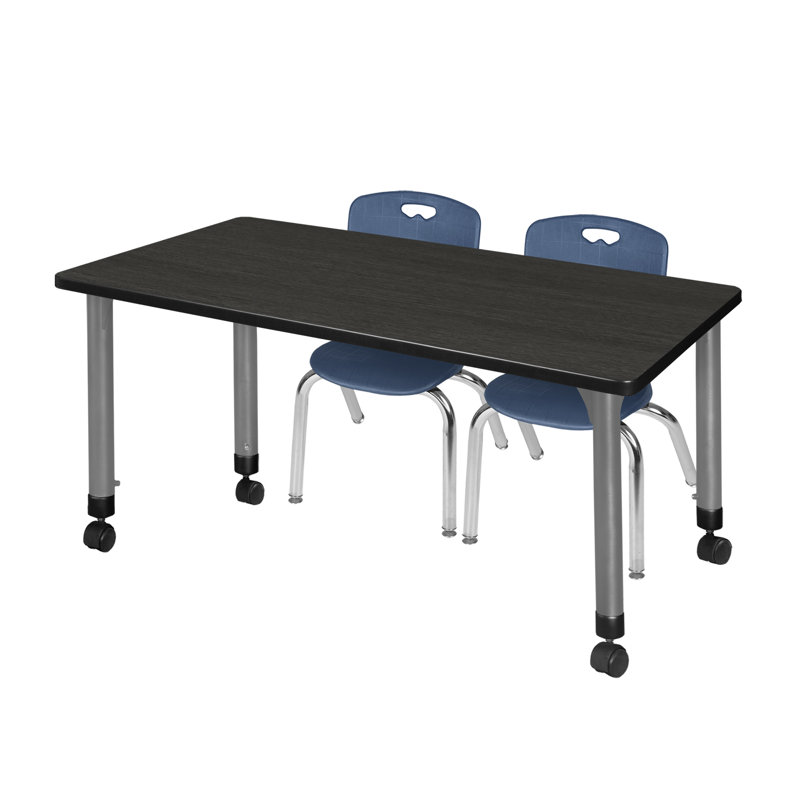 Table de classe réglable Kee Mobile, 2 chaises empilables et base Andy, Bleu, gris, H 34 po x l 48 po x P 24 po