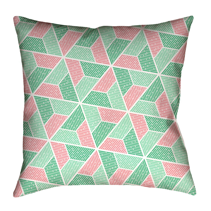 Coussin Katelyn Elizabeth, 18 po x 18 po, Vert et rose, Polyester filé