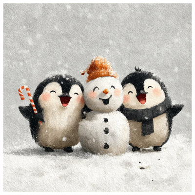 Tapis de bain pingouins avec bonhomme de neige