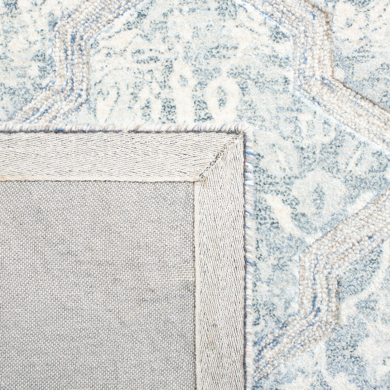 Restoration Vintage Hand Tufted Wool/Viscose Pile Geometric Rug in Blue/Ivory, Rectangle 4' x 6'