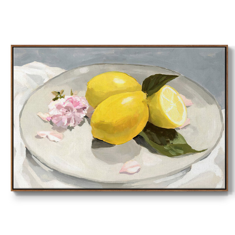 «Lemons on a Plate II», reproduction sur toile flottante, H 25 po x l 37 po x P 2 po, Noyer