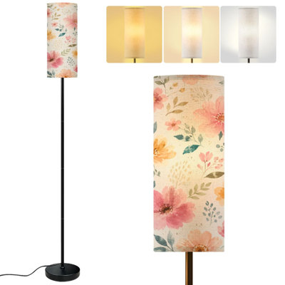  68.5" Standing Floor Lamp Abstract Watercolor Floral Pastel Blooms Subtle Dimmable Metal Pole Lamp with Linen Lampshade LED Bulb Included