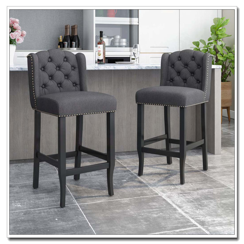 Tabouret de bar à oreilles capitonné en tissu 31 po, Gris