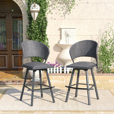 Outdoor Patio Rattan Swivel Bar Stools Set Of 2 -  Ebern Designs, 79D0591111254F10BD8E325E6C18C4D4