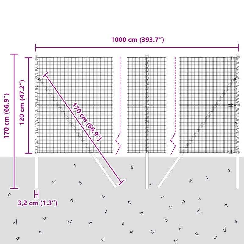  Welded Wire Fence With 7 Posts Green 1.2X10 M Steel