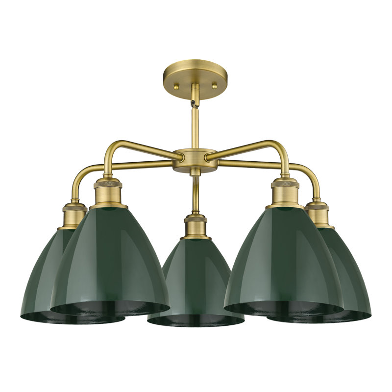 Lustre en dôme à 5 lumières Trickett, Vert, Laiton brossé