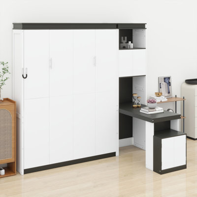 Structure de lit escamotable avec poste de travail intégré et armoires de rangement Murphy