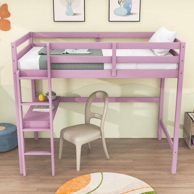 Twin Loft Bed With Safety Guardrail And Desk by Harriet Bee