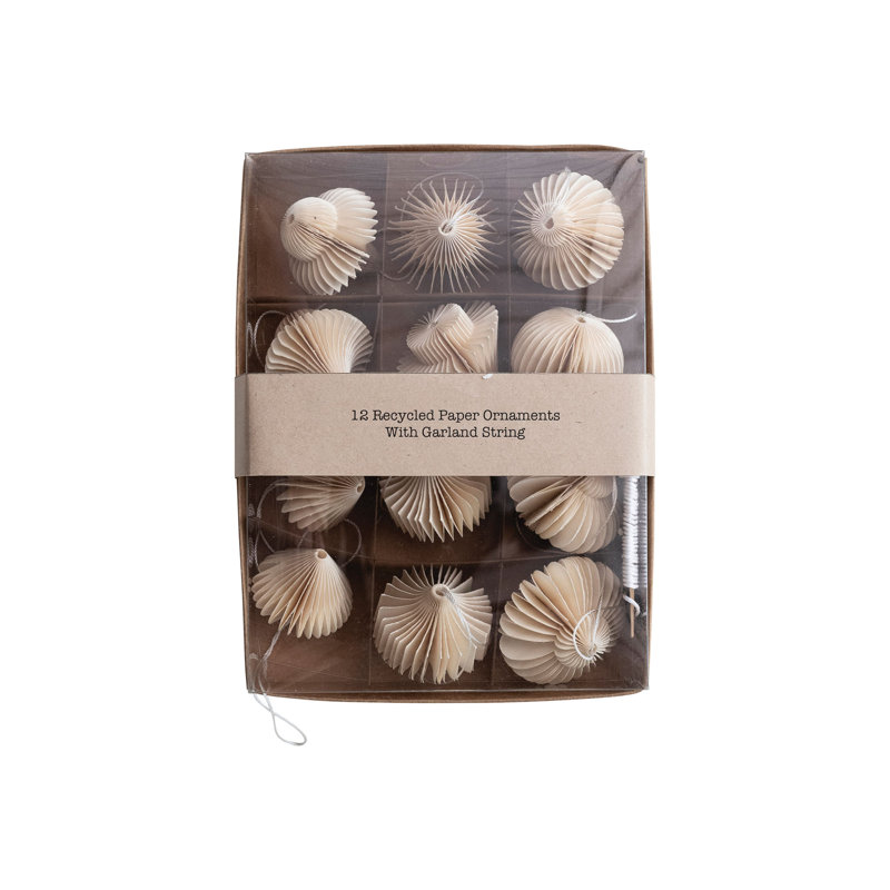 Decorative Paper Folding Honeycomb Ornaments With DIY Garland String, Set Of 12, Cream