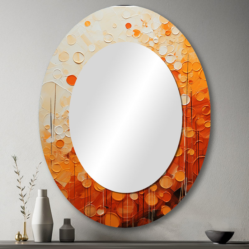 Tangerine Tango IV - Grand miroir mural ovale sur métal, 43 po x 33 po