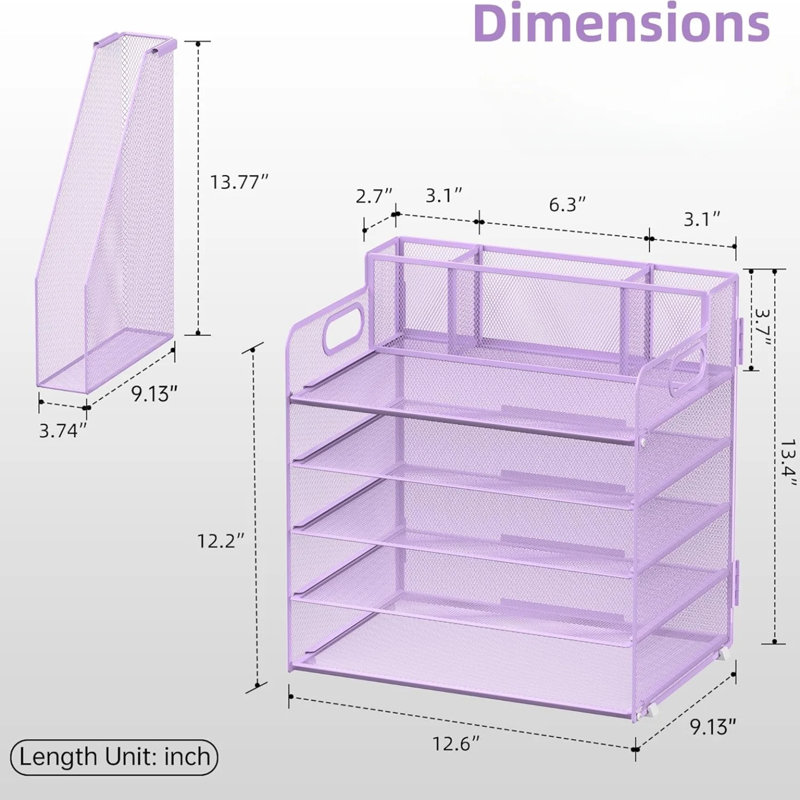Organisateur de bureau à 5 niveaux avec 3 porte-stylos, organisateur de bureau avec porte-revues, accessoires de bureau en filet