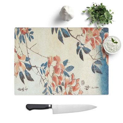 Tempered Glass Rose Flowers by Utagawa Hiroshige Chopping Board