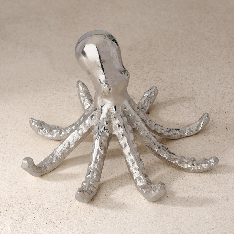 Tidal Reach Decorative Silver Octopus Sculpture (4.5-inch), Silver