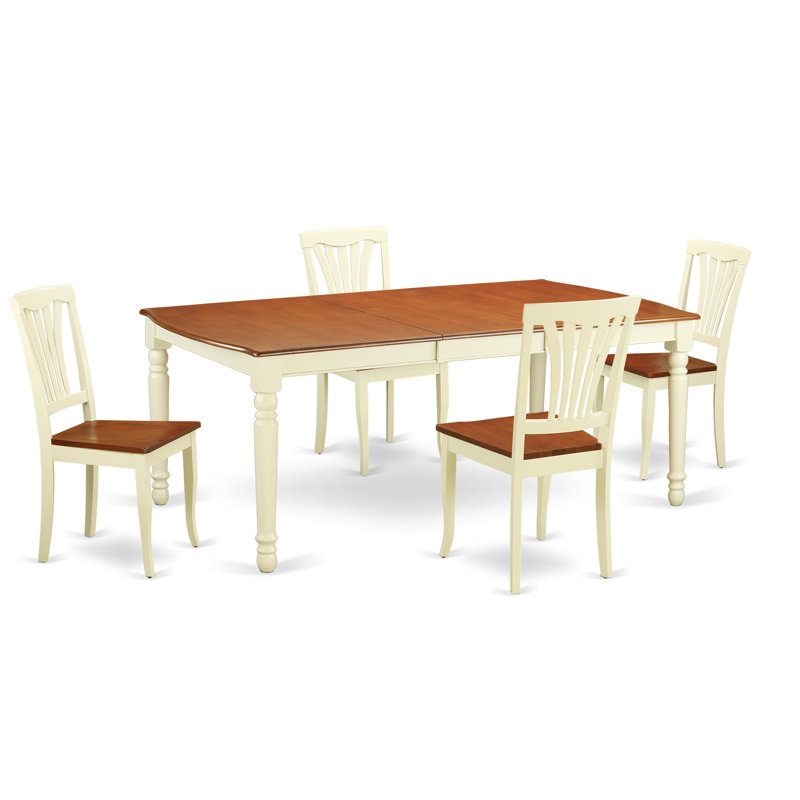 5 Piece Kitchen Table Set for 4 Includes a Rectangle Dining Table with Butterfly Leaf and 4 Dining Room Chairs, 42x78 Inch, Buttermilk & Cherry