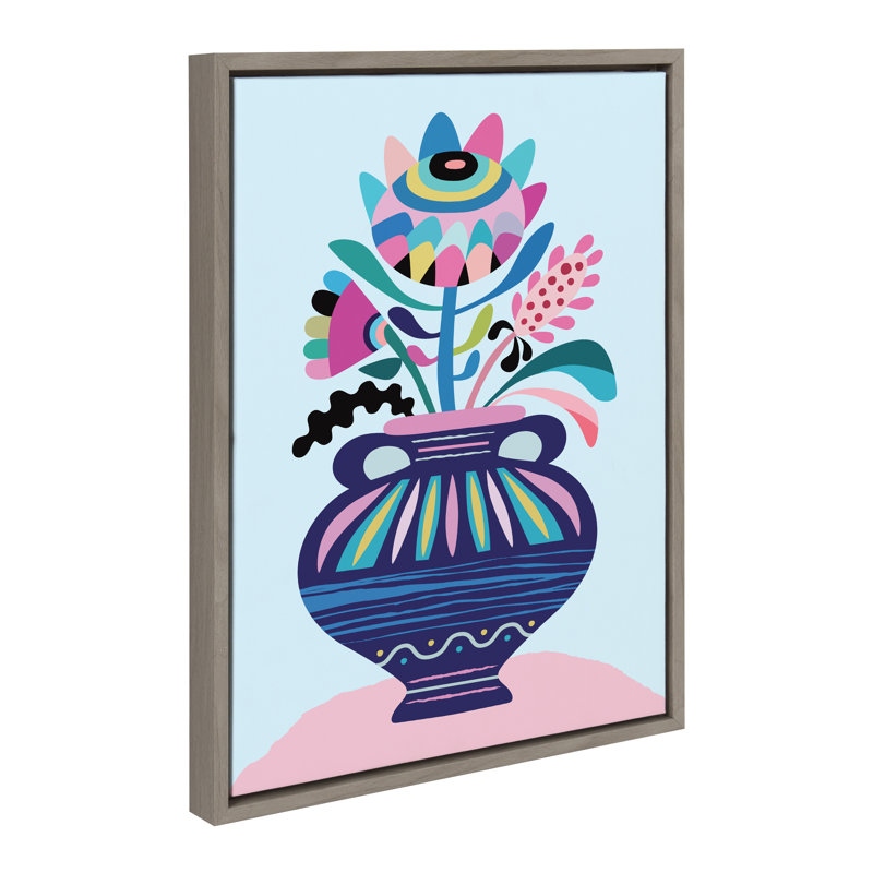 Mid Century Modern Whimsical Floral Framed Canvas Art