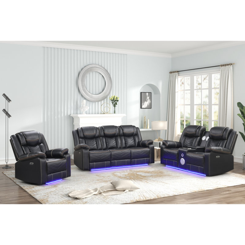 Modern Contemporary LED Power Recliner Chair Made With Wood And Metal Frame, Black