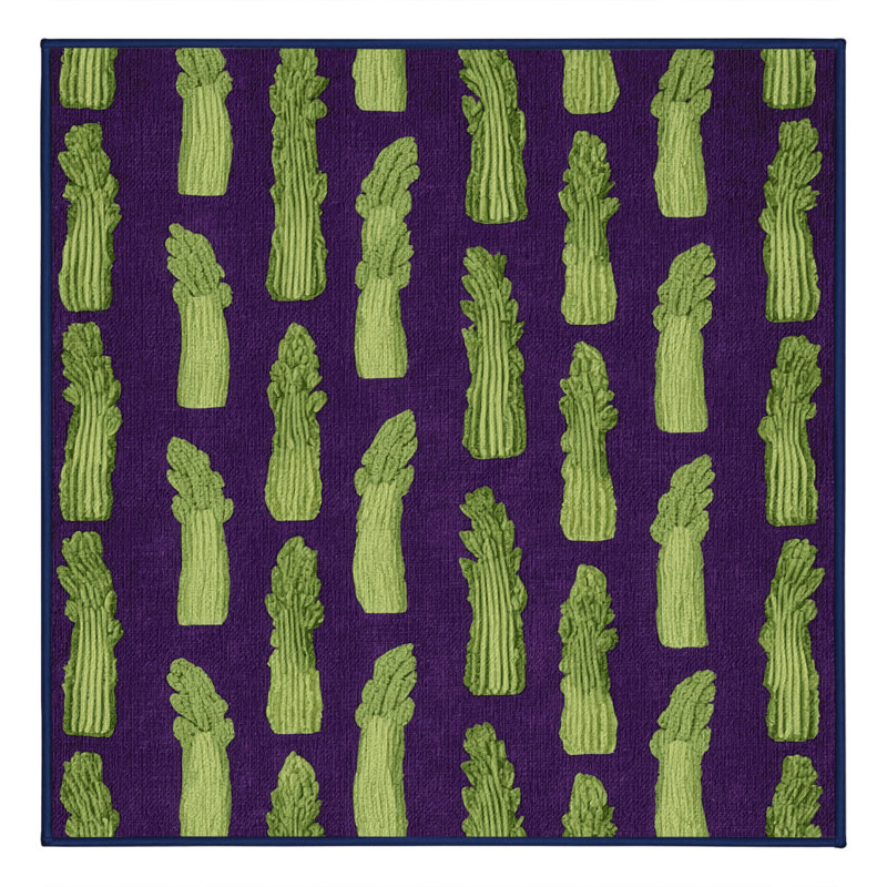 Washable Asparagus Purple Vegetables Area Rug, Square 5'