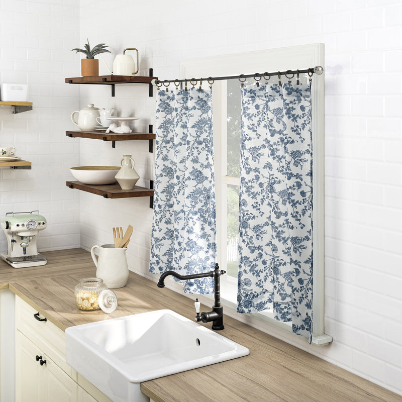 Rideau de cuisine semi-diaphane avec passe-tringle Elodie Tonal, L 54 po x L 36 po, Bleu